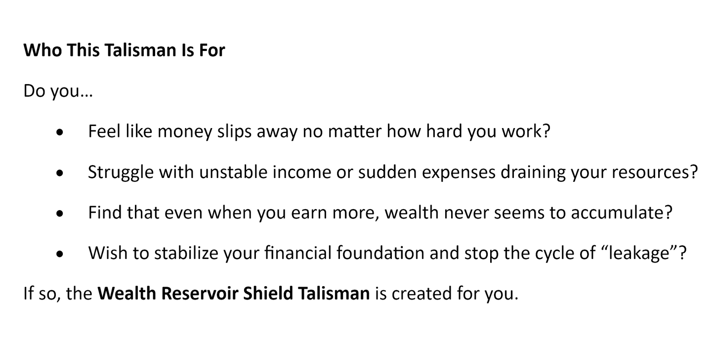 Wealth Reservoir Shield Talisman