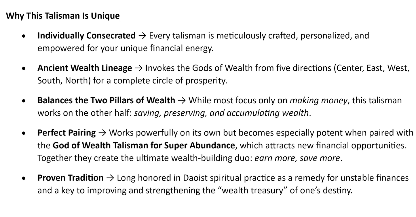 Wealth Reservoir Shield Talisman