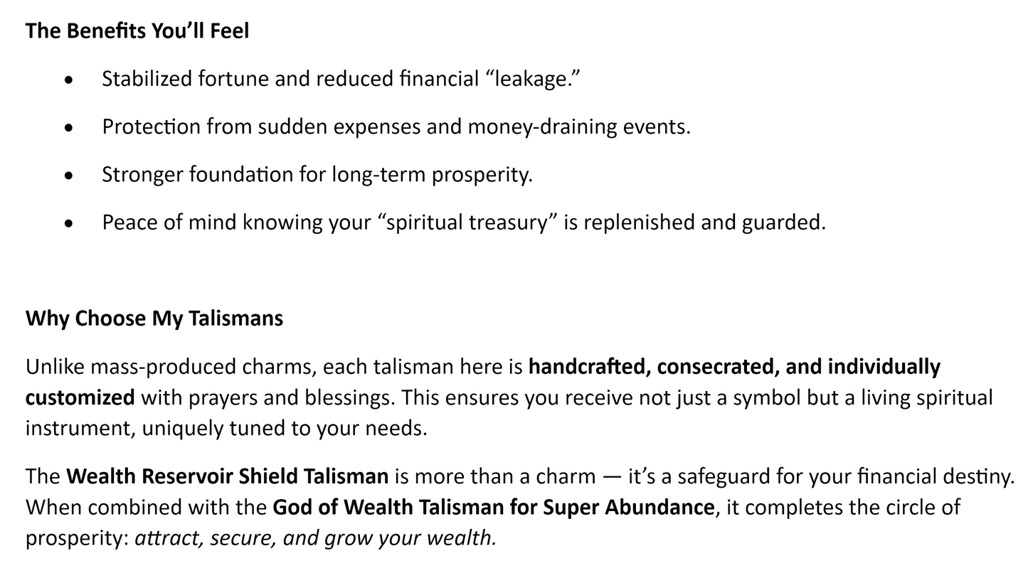 Wealth Reservoir Shield Talisman