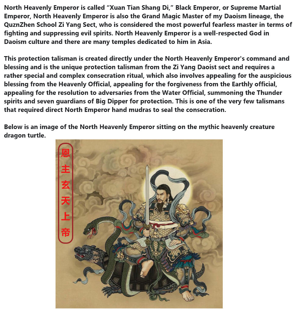 Consecrated Powerful North Heavenly Emperor Protection Talisman (with the customized cure)