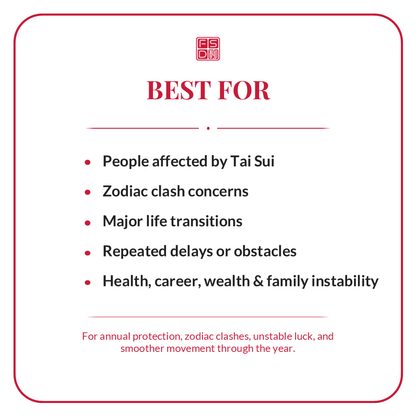 2027 Fan Tai Sui Amulet for zodiac clash protection, annual Tai Sui pressure, delays, setbacks, added challenges, and smoother movement through the year.