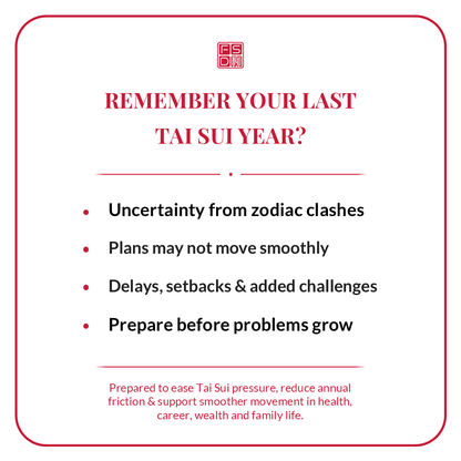 2027 Tai Sui cure and zodiac clash remedy for people affected by Tai Sui, major life transitions, repeated obstacles, and health, career, wealth, or family instability.