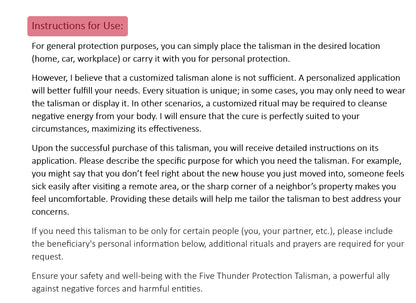 Consecrated Five-Thunder Protection Talisman (with the customized cure)